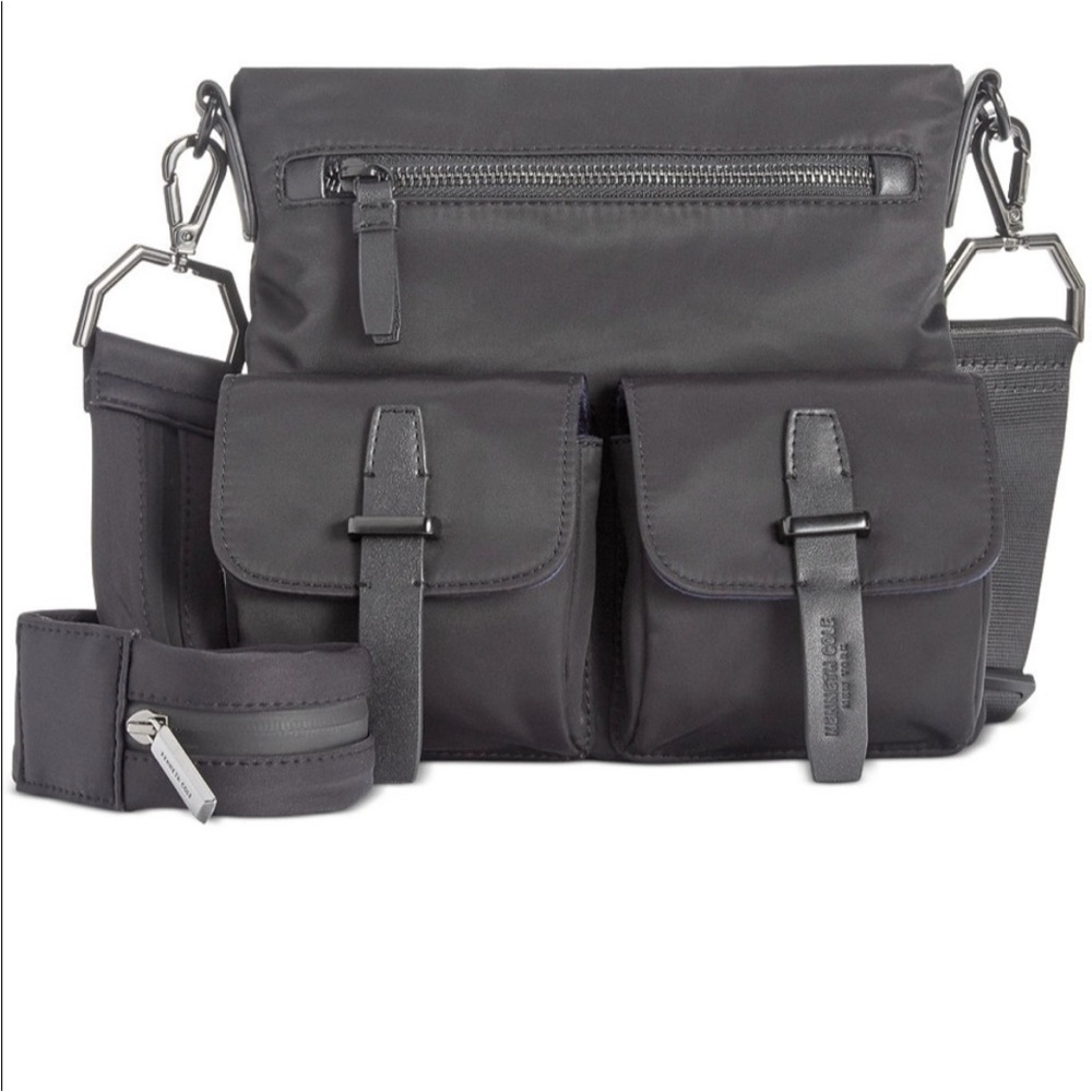 Kenneth Cole Vesey Crossbody Bag Black Nylon Multiple Pockets Travel Bag